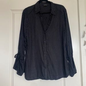 Express button down with bell sleeves & tie detail